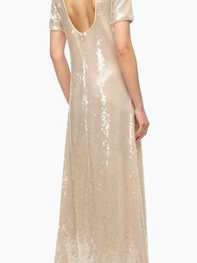 STAUD Champagne Sequin Short Sleeve Scoop-Back Maxi Dress